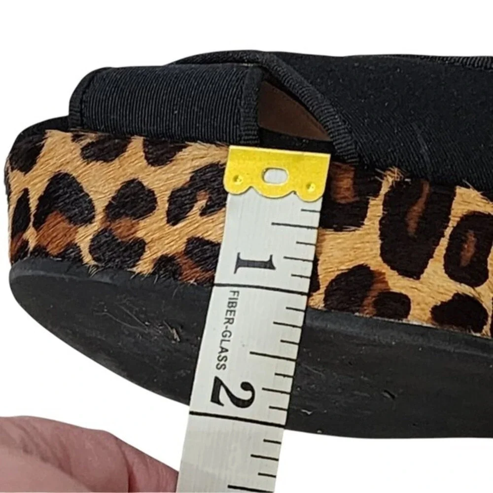 Tory Burch Black Criss Cross Leopard Print Wedge Platform Heels Sandals 9.5‎
